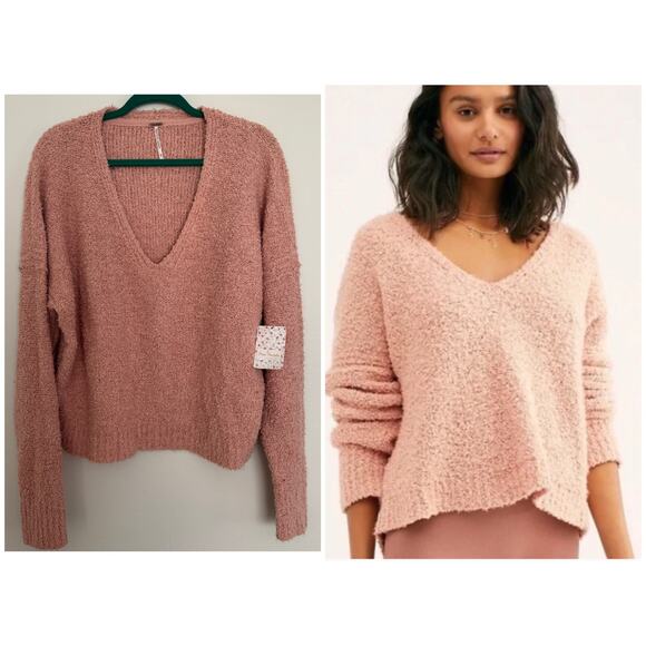 Free People Finders Keepers Vneck Sweater in Nude Peach - Picture 1 of 6